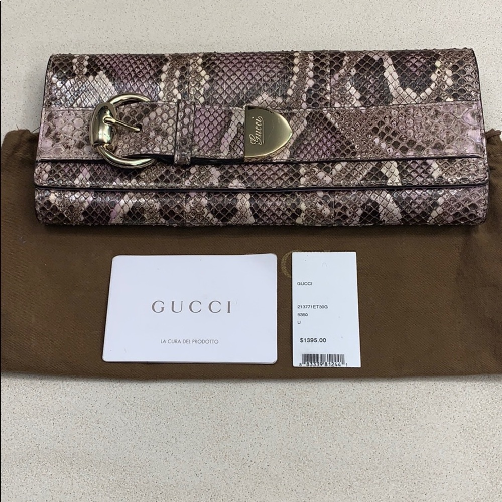 GUCCI PYTHON ROMY BUCKLE CLUTCH